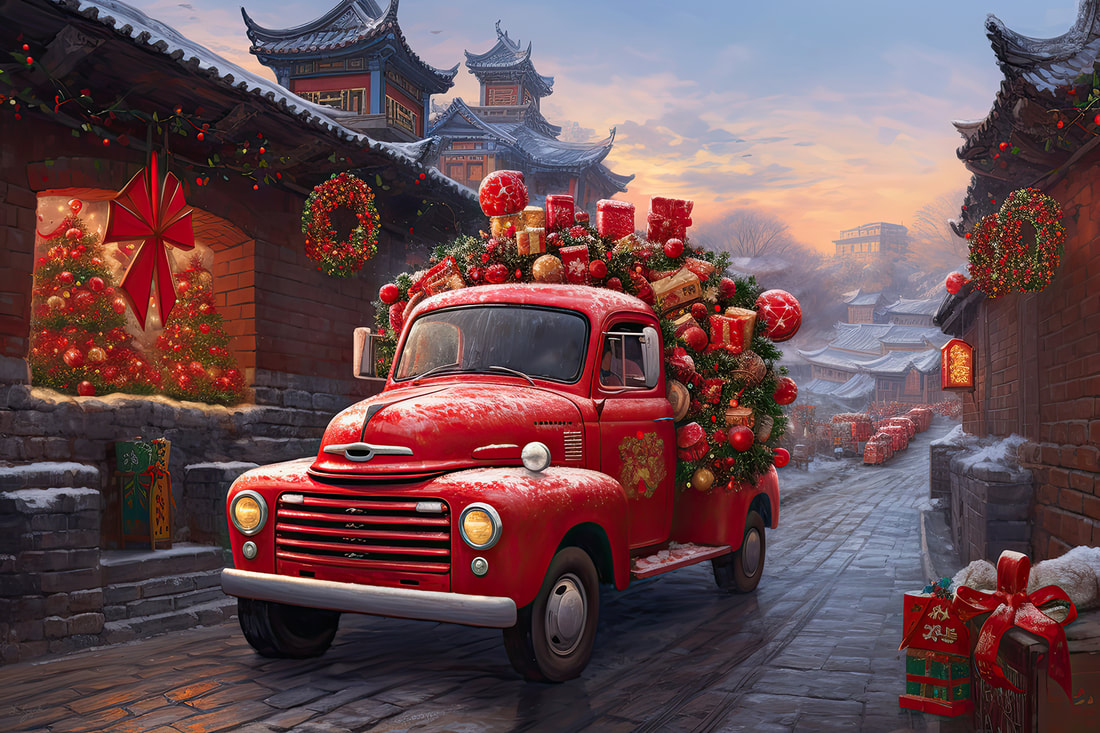 Christmas Red truck in China