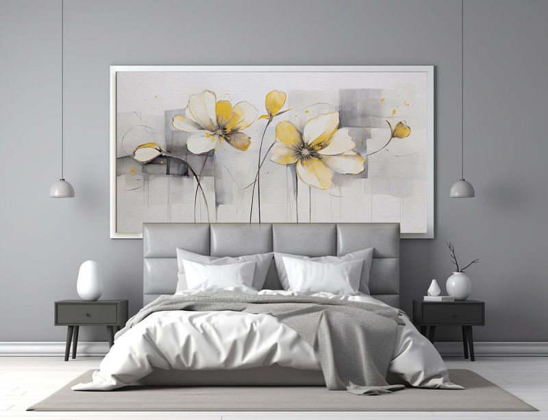 yellow and grey flower wall art